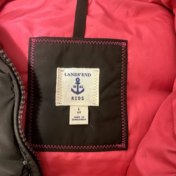 Lands End Kids Puffer Vest Down Feather Filled Brown Pink Girls Size Large - Picture 3 of 4